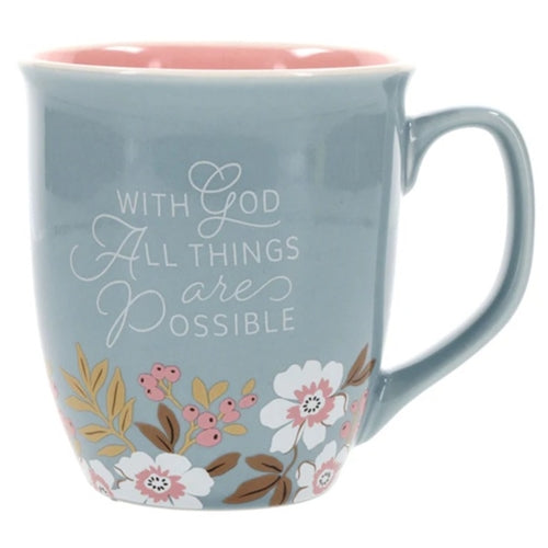 Ceramic Mug - With God All Things Are Possible Teal with Pink Interior