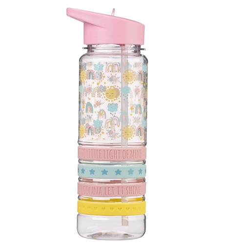 Plastic Water Bottle With Pastel Silicon Wrist Straps -This Little Light Of Mine