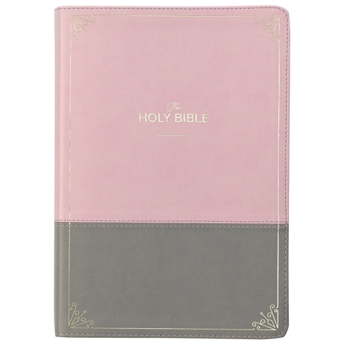 KJV Pink And Grey Faux Leather Bible Super Giant Print