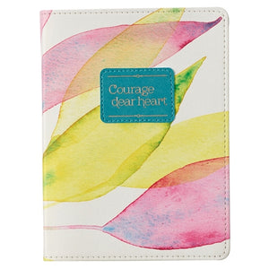 Handy-Sized Faux Leather Journal - Courage Dear Heart Citrus Leaves