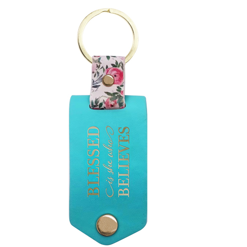 Faux Leather Key Ring With Photo Frame -Blessed Is She Who Believes
