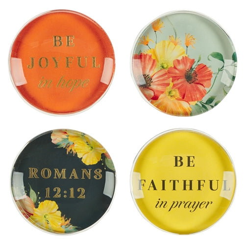 Glass Magnetic Set Of 4 -Be Joyful In Hope, Be Faithful In Prayer - Romans 12vs12