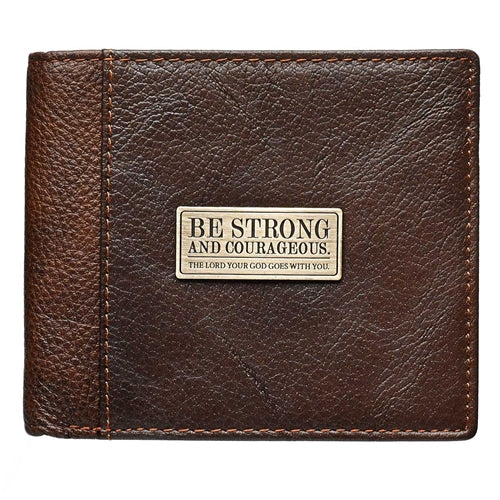 Genuine Leather Wallet - Be Strong And Courageous Brown