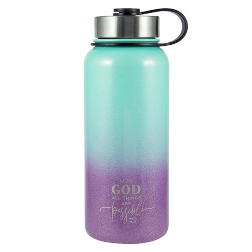 Stainless Steel Water Bottle -With God All Things Are Possible Matthew 19vs26