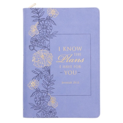 Faux Leather Journal With Zipped Closure - I Know the Plans I Have for You Purple