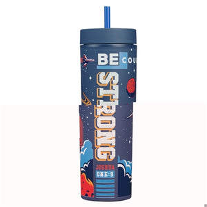 Tumbler with Straw -Strong and Courageous Navy Blue Plastic Travel