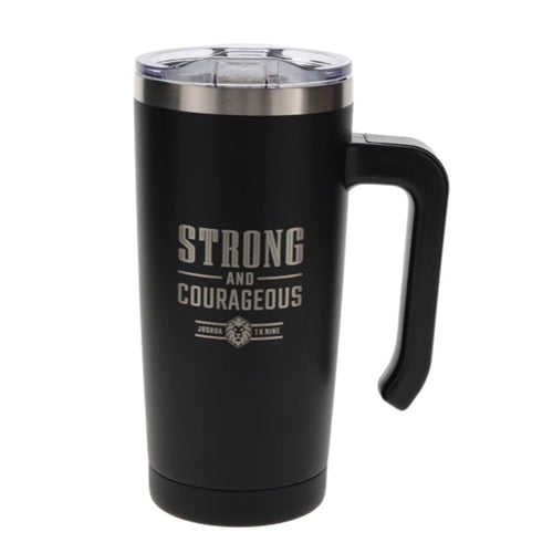 Travel Mug with Handle -Strong and Courageous Black Stainless Steel