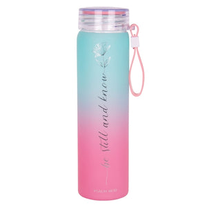 Frosted Glass Water Bottle - Be Still and Know Pink and Teal Frosted