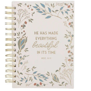 Wirebound Journal -He Has Made Everything Beautiful in Its Time Ivory Floral Large Hardcover