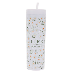 Plastic Tumbler With Straw - Life Is Beautiful