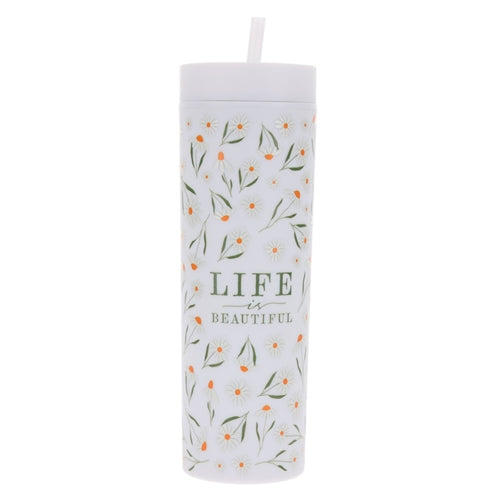 Plastic Tumbler With Straw - Life Is Beautiful