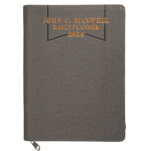 2024 John Maxwell Diary - Daily Planner Grey - Imitation Leather with Zip