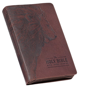 Bible -KJV Brown Lion Faux Leather Flexcover Deluxe Gift Bible With Zip