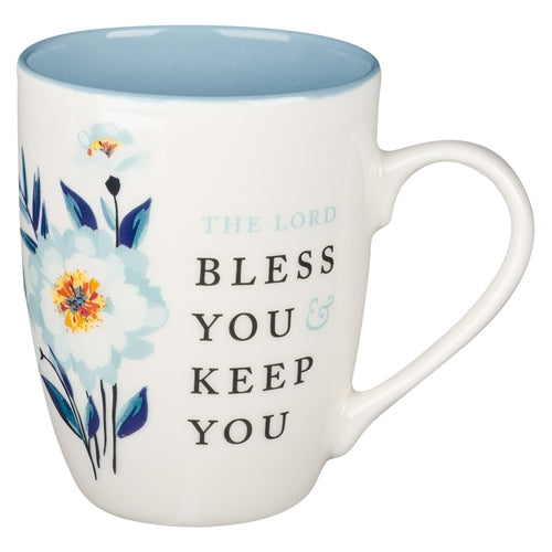 Ceramic Mug - The Lord Bless You And Keep You With Light Blue Interior