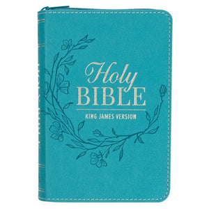 KJV Mini Pocket Bible Teal Faux Leather Bible with Zip