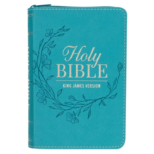 KJV Mini Pocket Bible Teal Faux Leather Bible with Zip
