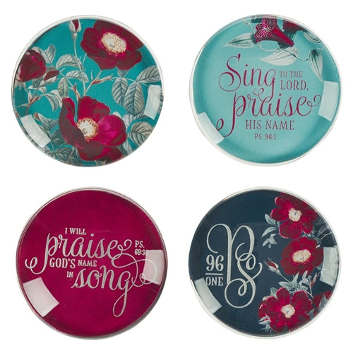 Glass Magnetic Set Of 4 - I Will Sing To The Lord, Praise His Name