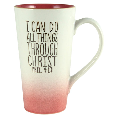 Ceramic Mug - I Can Do All Things Through Christ Pink & White Ombre