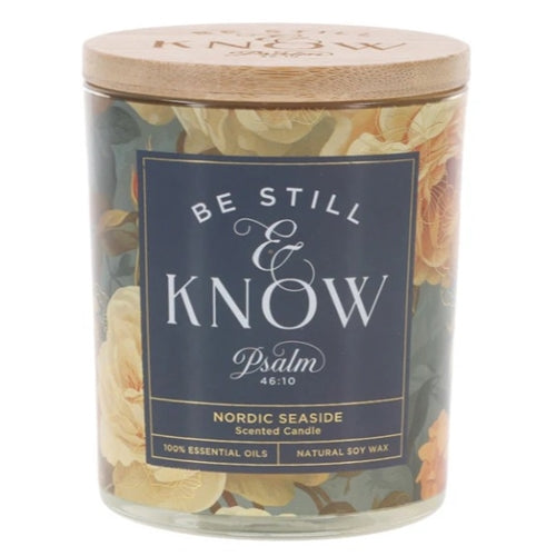 Scented Candle with Bamboo Lid -Be Still and Know Nordic Seaside