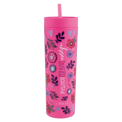 Chosen Loved Beautiful Plastic Tumbler With Straw - 1 Peter 2vs9