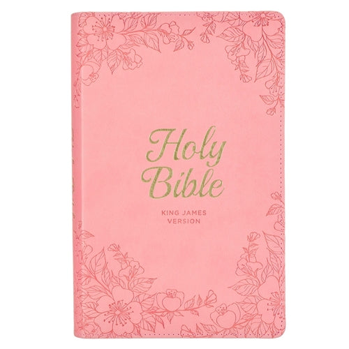 Bible -KJV Pink Floral Faux Leather Flexcover Deluxe Gift Bible With Zip