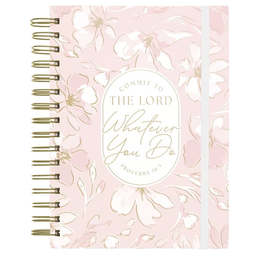 Chunky Hardcover Wirebound Journal with Elastic Closure - Commit to the Lord Pink