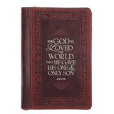 Faux Leather Journal with Zipped Closure - For God So Loved the World Brown