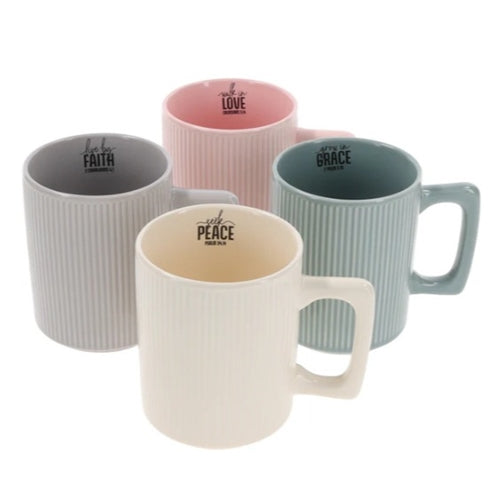 Ceramic Mug Set -Love, Faith, Grace, Peace Four-Piece