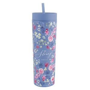 Plastic Tumbler With Straw - Be Strong Joshua 1vs9