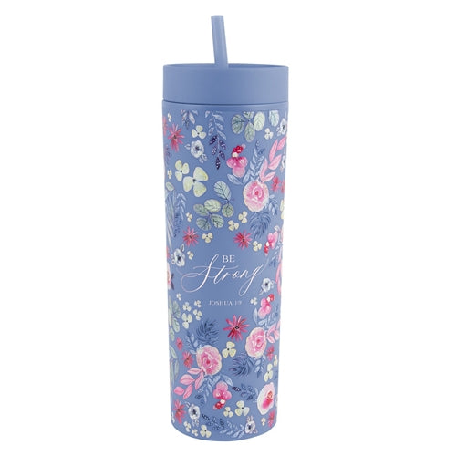 Plastic Tumbler With Straw - Be Strong Joshua 1vs9