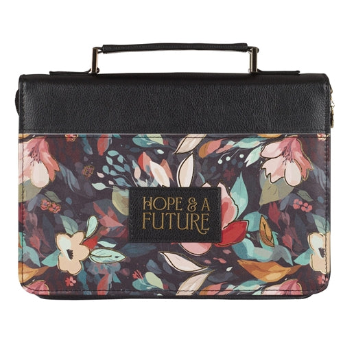 Faux Leather Bible Bag - Hope and a Future Black Floral (Medium)