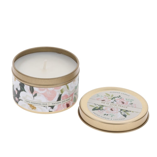 Scented Candle in Tin - He Is Our Peace Cactus Flower and Coconut