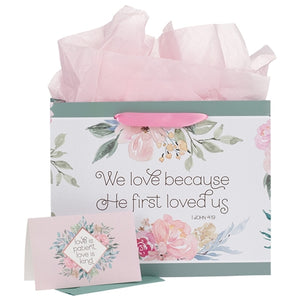 Gift Bag -We Love Because He First Loved Us Large Landscape Gift Bag With Card - 1 John 4v19