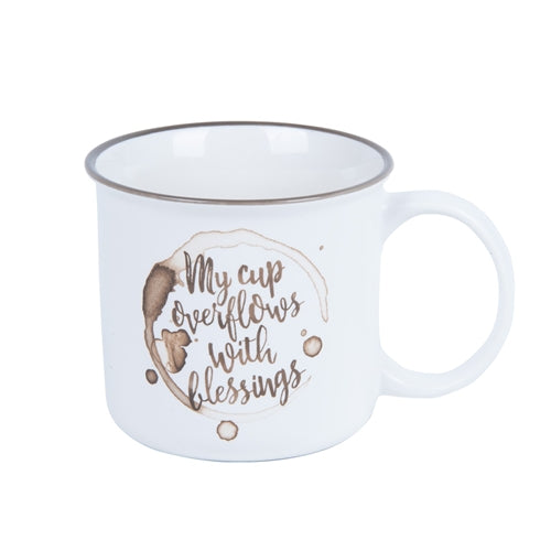Ceramic Mug -My Cup Overflows with Blessings White Psalm 23vs 5