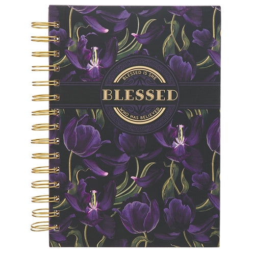Large Hardcover Wirebound Journal Blessed Black & Purple Luke 1vs45