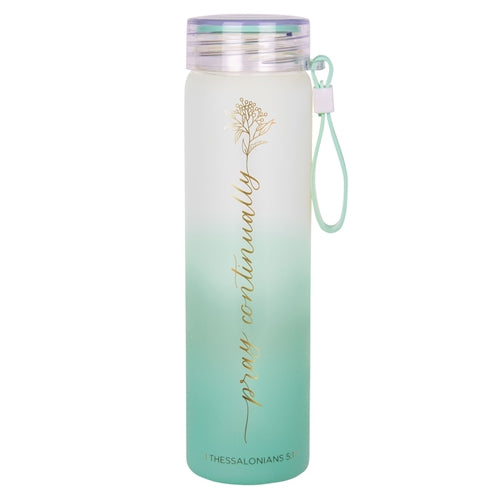 Frosted Glass Water Bottle - Pray Continually Yellow and Green