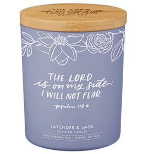 Scented Candle with Bamboo Lid -The Lord Is on My Side, I Will Not Fear Lavender and Sage
