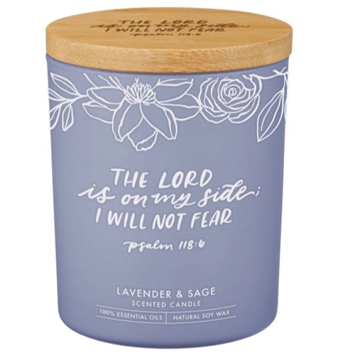 Scented Candle with Bamboo Lid -The Lord Is on My Side, I Will Not Fear Lavender and Sage