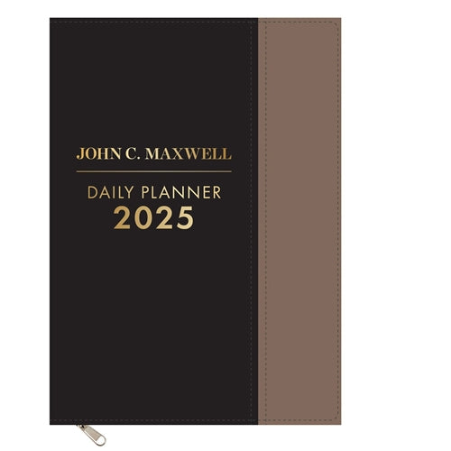 2025 John Maxwell Diary - Daily Planner Black and Taupe - Imitation Leather with Zip