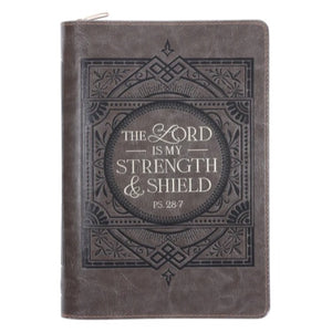 Faux Leather Journal With Zipped Closure - The Lord Is My Strength and Shield