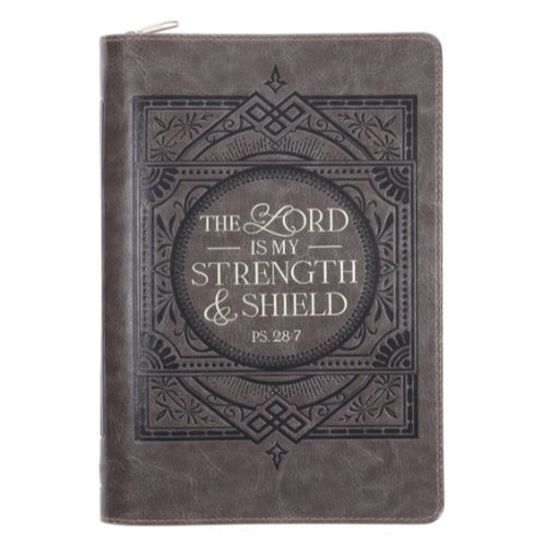 Faux Leather Journal With Zipped Closure - The Lord Is My Strength and Shield
