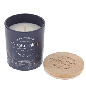 Scented Candle with Bamboo Lid -Many Women Do Noble Things but You Surpass Them All Lavender Breeze