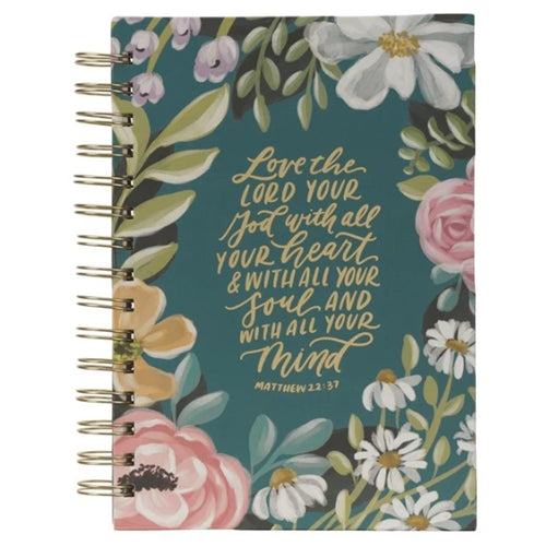 Wirebound Journal - Love the Lord Your God with All Your Heart Teal Floral