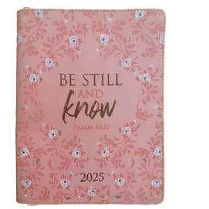 2025 Diary - 18-Month Planner for Women - Be Still and Know - Faux Leather with Zip