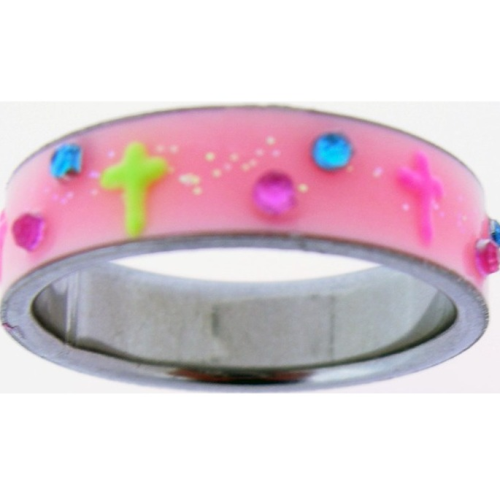 Ring - Pink UV Glow Cross (Size 5)