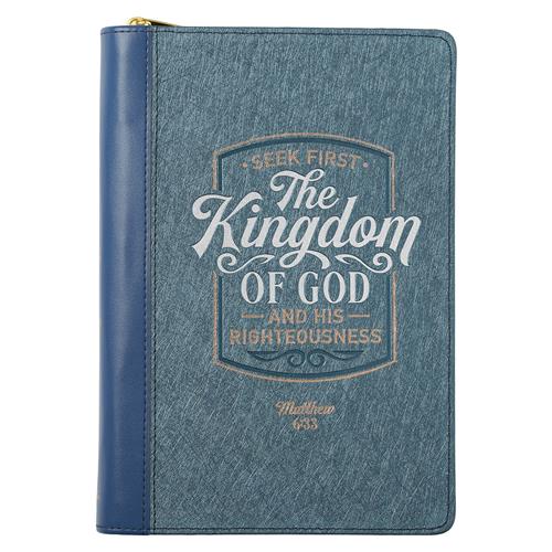 Faux Leather Journal With Zipped Closure -Seek First The Kingdom Of God