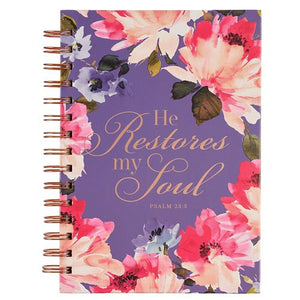 Large Hardcover Wirebound Journal -He Restores My Soul Psalm