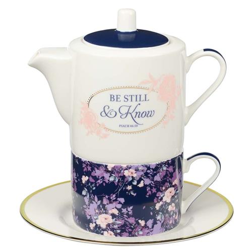 Ceramic Tea For One Set -Be Still Psalm