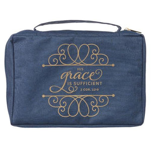 Poly-canvas Bible Bag -His Grace Is Sufficient 2 Cor 12v9 Navy