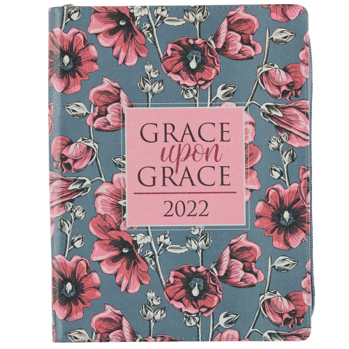Large Daily Planner For Women 2022 -Grace Upon Grace Pink Imitation Leather With Zip
